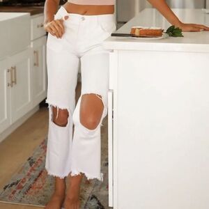 We The Free by Free People White Straight Distressed Denim